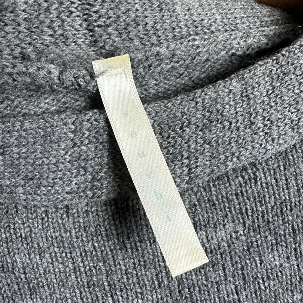 Souchi Women's 100% Extra Fine Merino Wool Sweater Hand Loomed Gray Petite